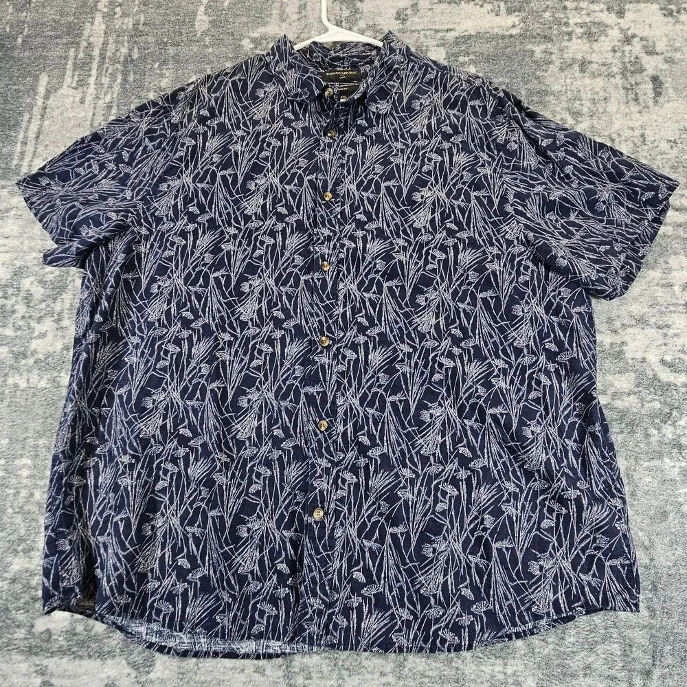 Banana Republic Mens Shirt 2XL Blue Floral Linen Blend Slim Fit Camp Resort